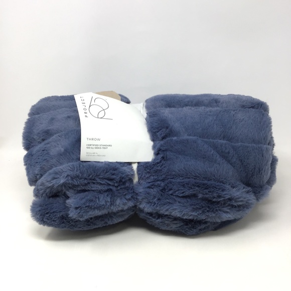 Textured Faux Fur Throw Blanket Blue - Project 62